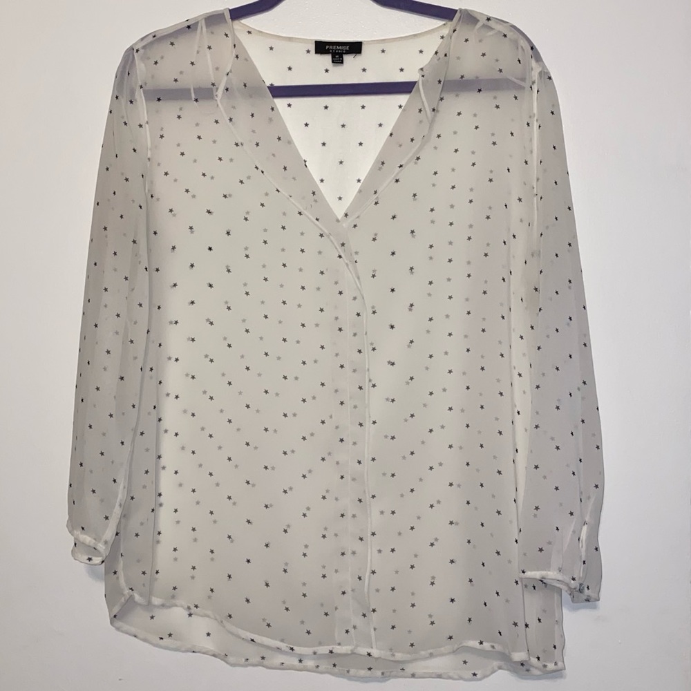 Premise Studio White Star Print Sheer Blouse M